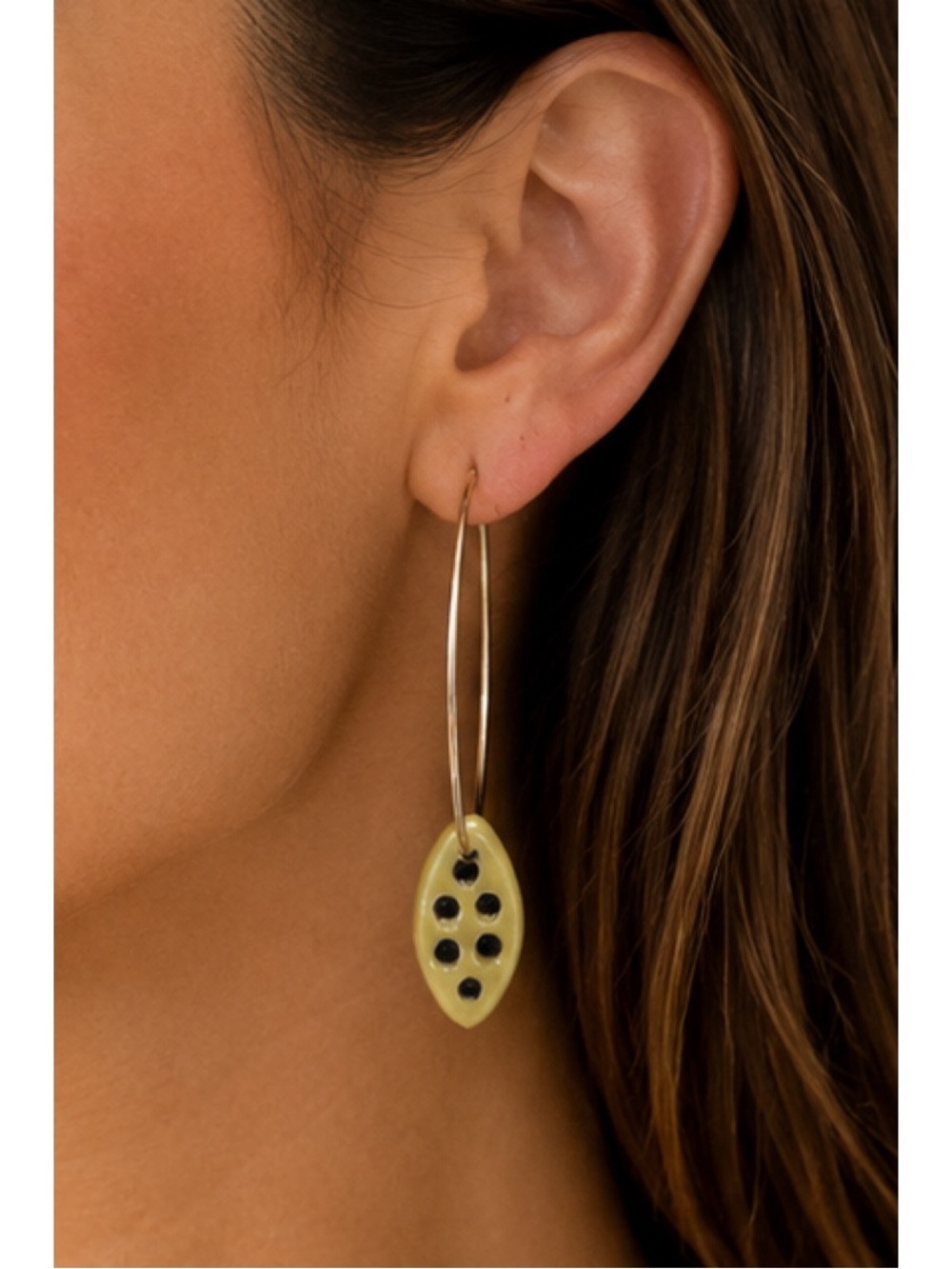 Handcrafted pair of Lightweight hoop earrings, featuring artisan ceramic beads